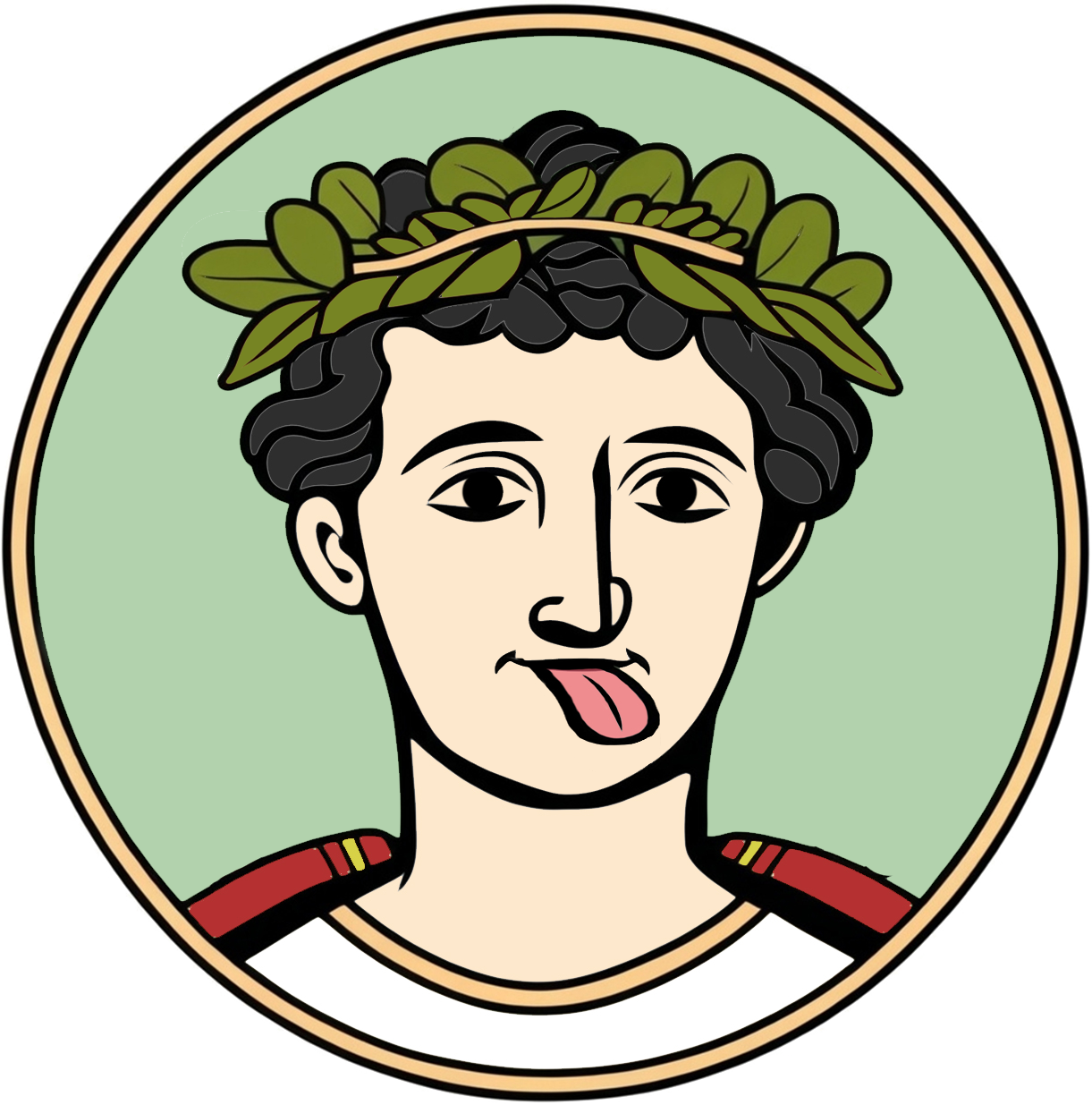 LogoFil medallion: a laurelled Roman with his tongue out